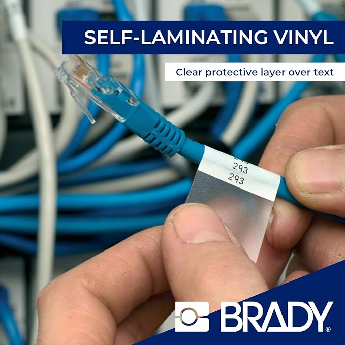 Brady Authentic (M4-136-427) Self-Laminating Vinyl Wrap Around Labels 0.75" H x 1" W Black on White, Clear, 340 Labels. for use with The BMP41, BMP51, and M511 Label Printers
