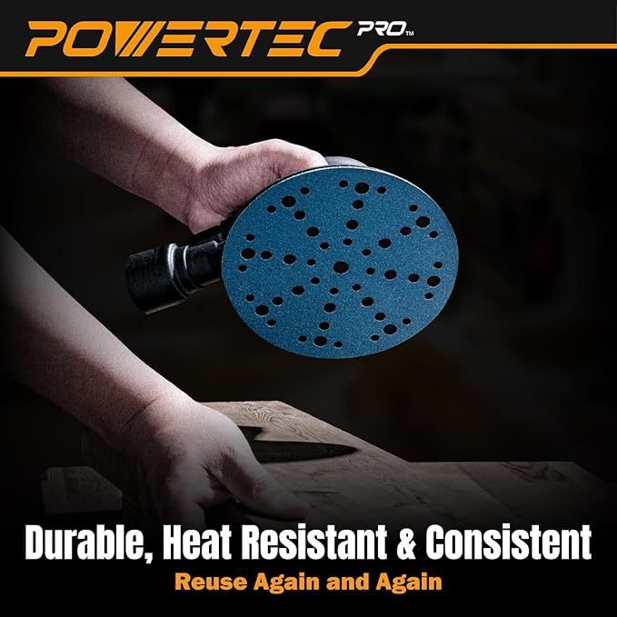 POWERTEC PRO 46100C-150 6 Inch 49 Holes Sanding Disc, 150PK, 50 Each of 80/120/220 Grit, Ceramic Hook and Loop Backing Discs for Festool Random Orbital Sanders - Automotive, Paint, Metal, Woodworking