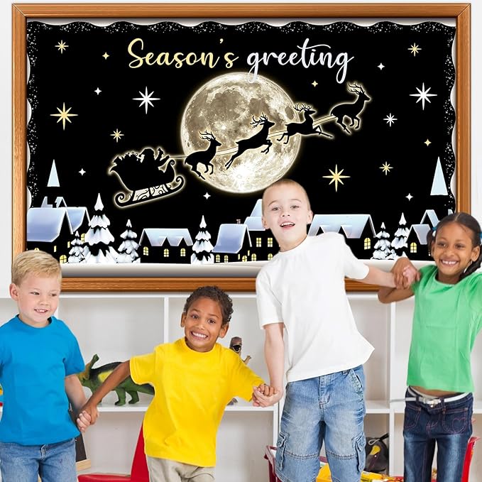Christmas Bulletin Board Decorations Set Winter Snowy Classroom Cutouts Christmas Season Greeting Bulletin Board Decor for Xmas Party School Classroom Chalkboard Wall Favor