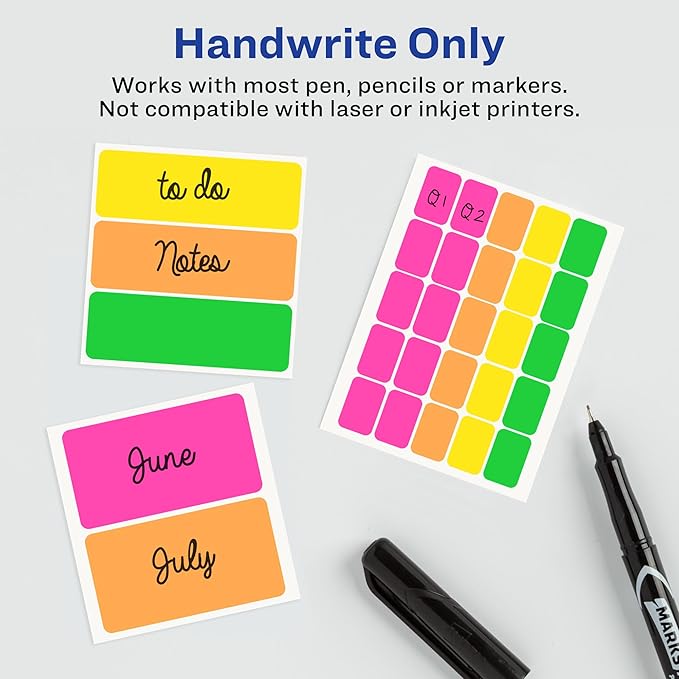 Avery Color-Coding Removable Labels, 1" x 3", Assorted Neon Colors, Non-Printable, 72 Blank Labels Total (6722)