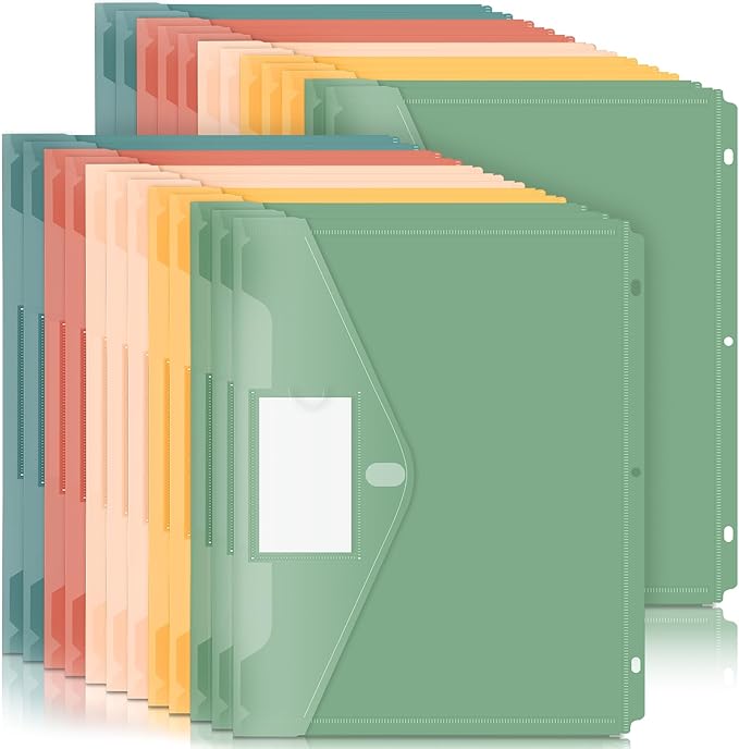 Forvencer Binder Pocket, 24 Pack Super Heavyweight Plastic Folders with Tight Closure, Binder Folders Side Loading, 3 Ring Binder Pocket, Binder Dividers with Pockets, Letter Size, Retro Series