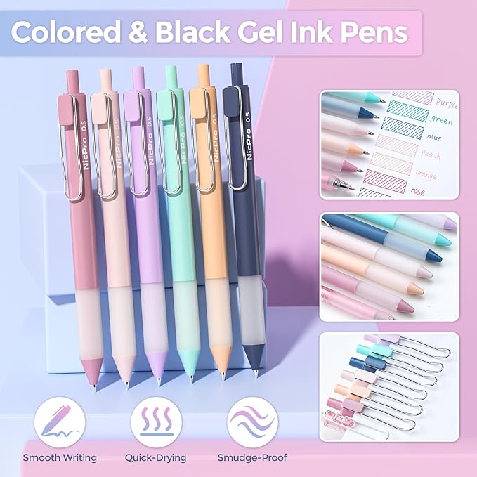 Nicpro 55PCS Aesthetic School Supplies with Cute Pencil Case, 12 Pastel Highlighters, 11 Gel Pens Color & Black Ink, 6 Mechanical Pencils for Girls Stationary College Student Essentials Preppy Stuff