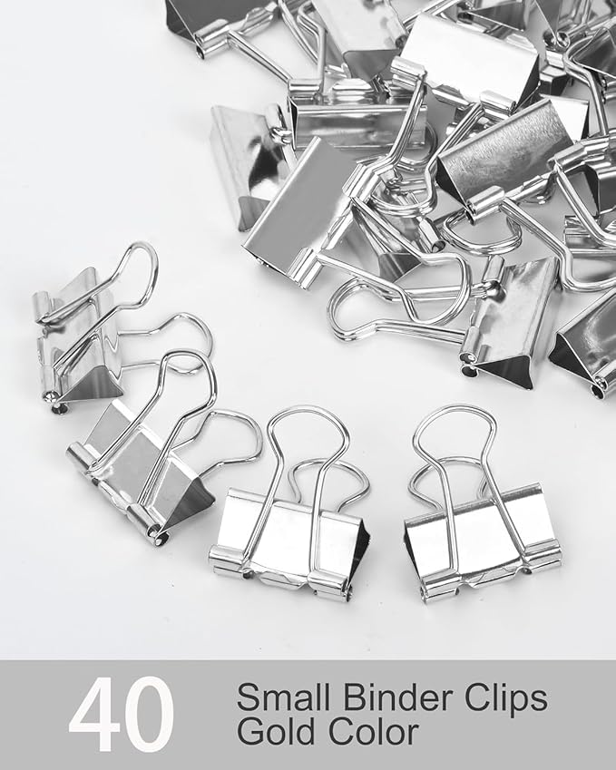CUARUSUIKA Binder Clips Set,40Pack, 1 in Small Clip, Paper Clips for Office, Home, School, Crafts, Business(Silver)
