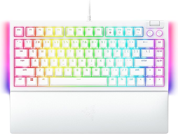 Razer BlackWidow V4 75% Mechanical Gaming Keyboard: Hot-swappable Design - Compact & Durable - Orange Tactile Switches - Chroma RGB - MF Roller & Media Keys - Comfortable Wrist Rest - White (Renewed)