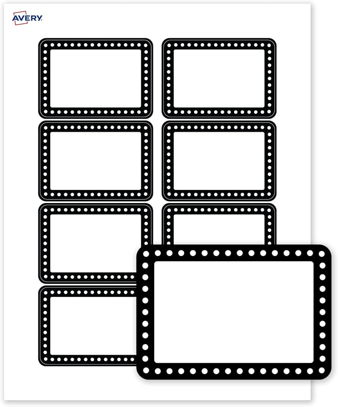 Avery Printable Rectangle Adhesive Name Tags, Black & White Polka Dots Design, 2-1/3" x 3-3/8", Matte White Removable Name Tags, Laser/Inkjet, 80 Total, Great for Name Badges