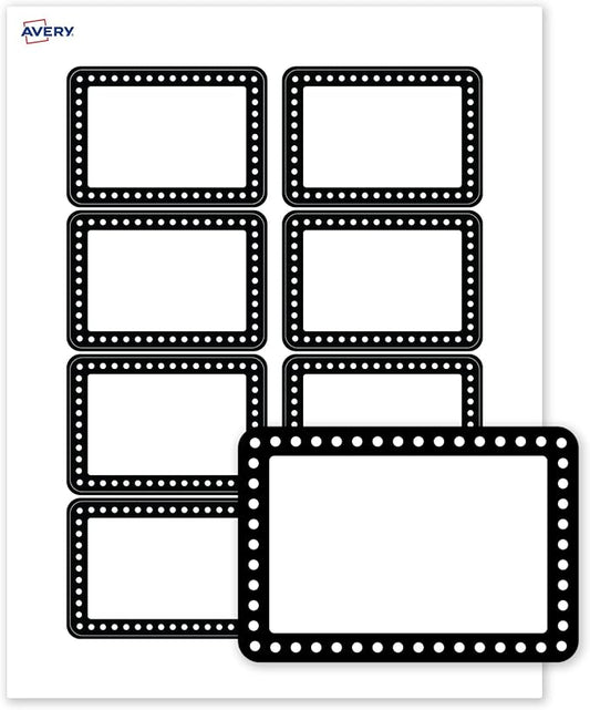 Avery Printable Rectangle Adhesive Name Tags, Black & White Polka Dots Design, 2-1/3" x 3-3/8", Matte White Removable Name Tags, Laser/Inkjet, 80 Total, Great for Name Badges