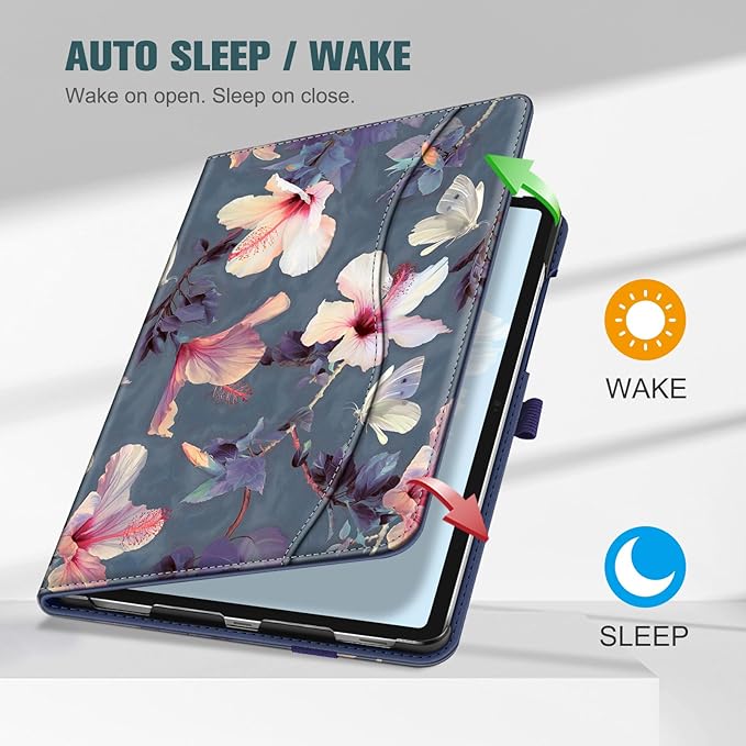 Fintie Case for Samsung Galaxy Tab S10 Lite/ S10 FE/ S9 FE 5G 10.9 Inch/Tab S9 11 Inch with S Pen Holder, Multi-Angle Viewing Protective Cover with Pocket, Auto Sleep/Wake, Blooming Hibiscus