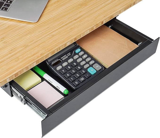 FLEXISPOT Under Desk Drawer, Steel Drawer for Desk Slide-out, Under table Mounted Drawer, Standing Workstation Storage Attachment for Office Home - 17.7” Width, Black