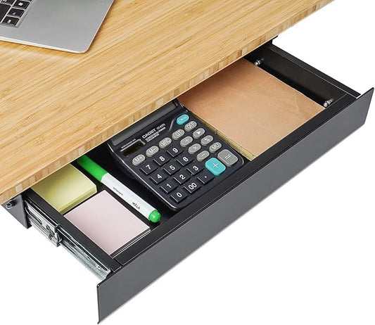 FLEXISPOT Under Desk Drawer, Steel Drawer for Desk Slide-out, Under table Mounted Drawer, Standing Workstation Storage Attachment for Office Home - 17.7” Width, Black