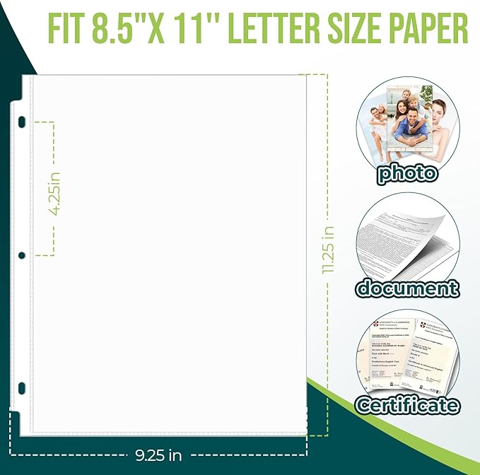 Sheet Protectors 8.5 x11 Inch Clear Page Protectors for 3 Ring Binder,100 Pack Plastic Sleeves for Paper,Documents and Photos,Top Loading Binder Sleeves Paper Protector Letter Size
