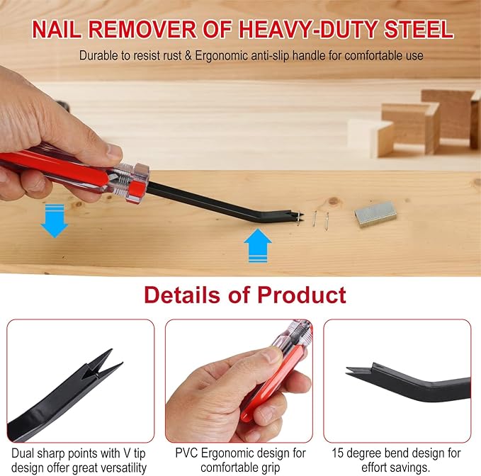 Staple Remover Tool, 2-Pack Upholstery Staple Puller with Double Prongs, Tack & Nail Lifter for Furniture, Floor, Wooden Case, Photo Frame, Carpet
