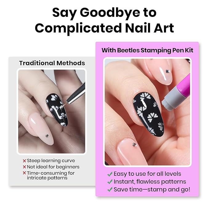 Beetles 10Pcs Nail Art Stamp Pen Set Flower Butterfly Rose Different Patterns Nails Transfer Pen with Clean Up Brush Palette Holder Nail Art Brushes Kit Manicure Design Tools DIY Nails Supplies