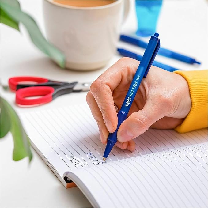 BIC Soft Feel Blue Retractable Ballpoint Pens, Medium Point (1.0mm), 12-Count Pack, Blue Pens With Soft-Touch Comfort Grip
