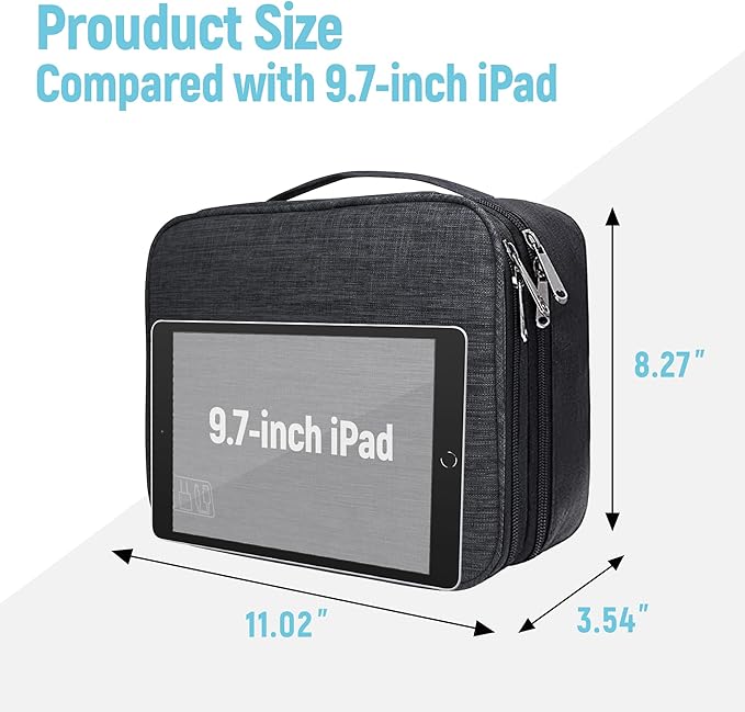 Electronics Travel Organizer,Large Double Layer Portable Waterproof Travel Organizer Bag for Charging Cable Storage,Ipad,Power Bank,Hard Drive etc,for Travel,Business,5pcs Cable Ties-Black