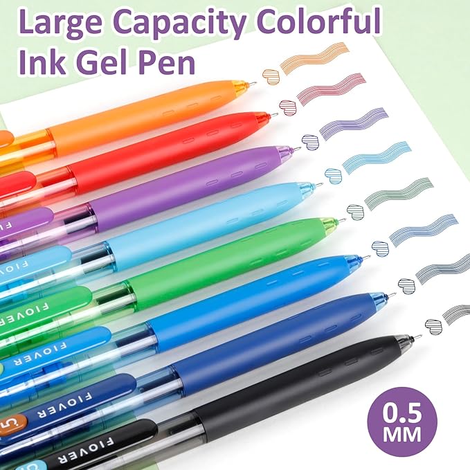 FIOVER Colored Gel Pens, 0.5mm Quick Dry Ink Fine Point Smooth Writing Colorful Pens for Journaling, School Supplies, Gifts for Nurses and Teens, Stocking Stuffers for Women (16PCS)