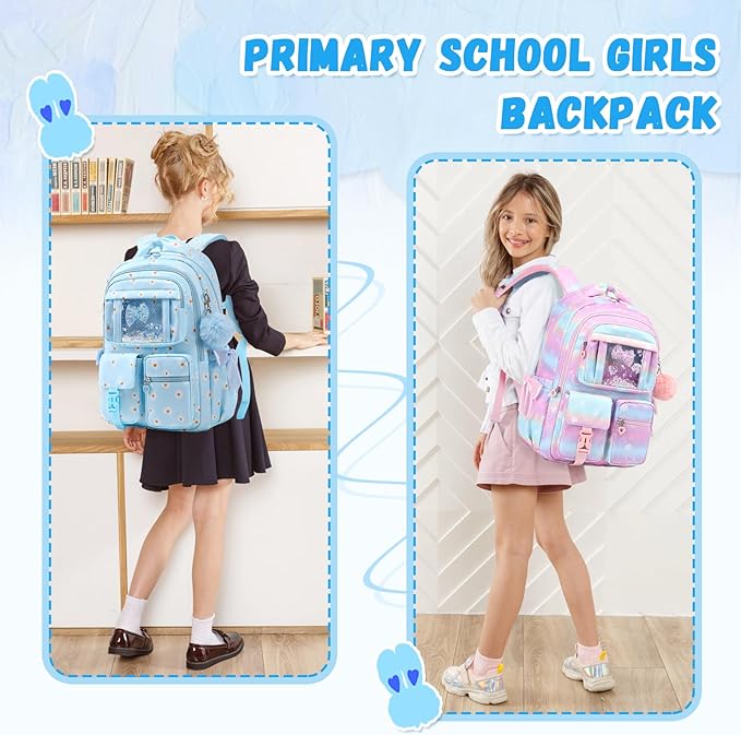 Kids Backpack for Girls - School Bags for Middle School Students - Book Bag for Elementary Primary - Kawaii Ita Backpack - Blue Daisy
