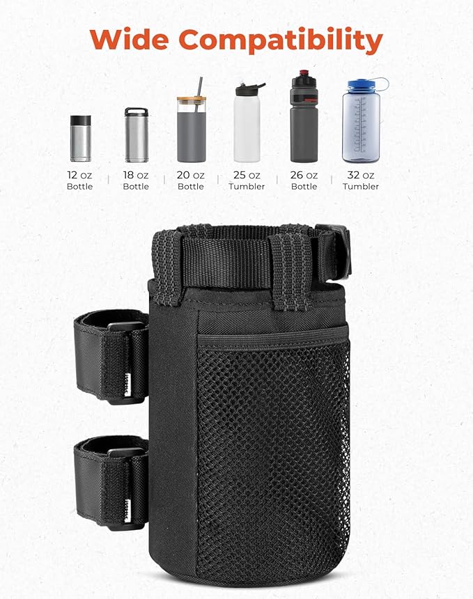 KEMIMOTO 2 Pack Cup Holder, Roll Bar Cup Holder for UTVs Wheelchair Scooter Walker Rollator Bike Golf Cart Boat with Mesh Pockets and Sticky Straps