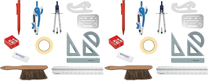 Westcott 16367 15-Piece Architectural Drafting and DrawingTool Set for Math and Geometry, Engineering Students (Pack of 2)