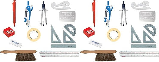 Westcott 16367 15-Piece Architectural Drafting and DrawingTool Set for Math and Geometry, Engineering Students (Pack of 2)