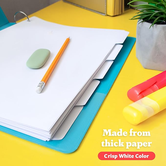 Binder Dividers with Tabs - (Set of 20) x 5 Tab Dividers for 3 Ring Binders, White, Reinforced Edge - Ideal for Keeping Your Documents Neat and Professional
