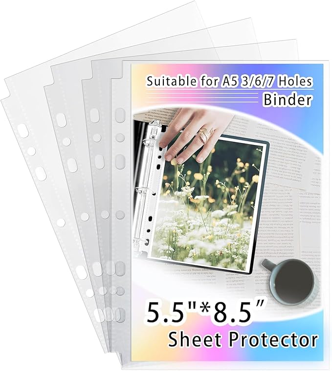 20 Pack Heavy Duty Sheet Protectors 5.5x8.5 Inch, A5 Binder 6 Ring Clear Photo Sleeves (40 Pockets) for K-Pop Photocard, Trading Cards & Documents