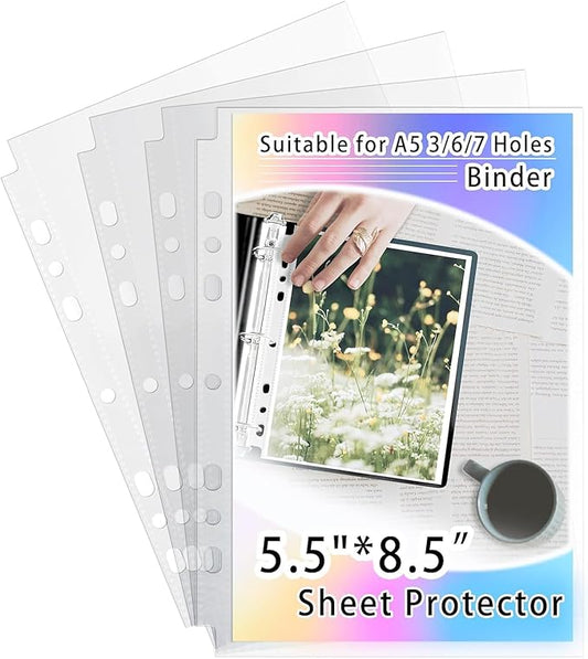 100 Pack Bulk Sheet Protectors 5.5x8.5 for 6 Ring Binder, Heavy Duty A5 Binder Insert (200 Pockets) - Business & Craft Organizer