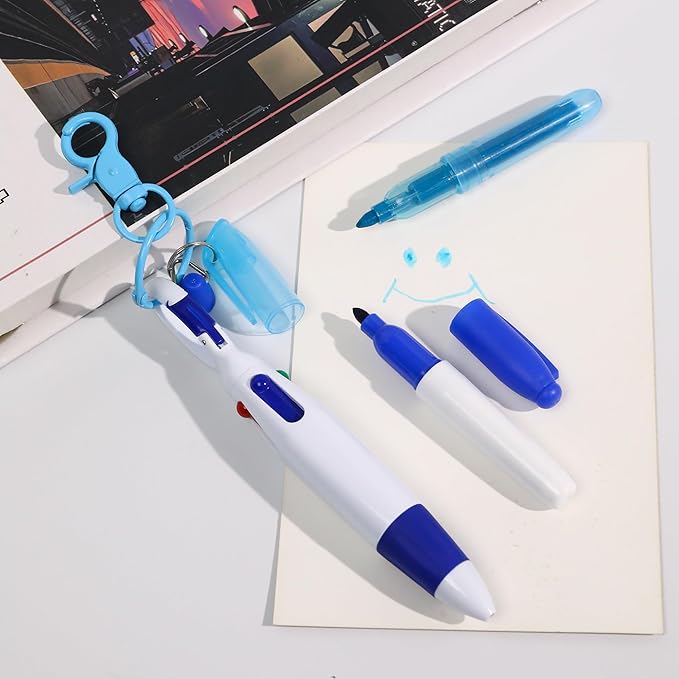 12 Pcs mini Highlighter nurse pen set, including 3 highlighters, 3 permanent markers and 3 retractable ballpoint pens, with 3 Pcs nurse keychain clip (purple + red + blue)