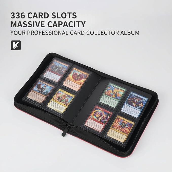336 Card Binder, 4-Pocket Zipper Binder for Trading Cards, Side Loading Water-Resistant Album for MTG, TCG & Sports Cards (Black)