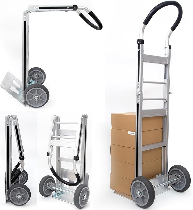 Olympia Tools 500LB Aluminum Appliance Folding Hand Truck - Foldable Heavy Duty Moving Furniture Dolly Cart with 2-Wheels 8" TPR & Ergonomic Handle - Light Weight Trolley Hand Trucks for Moving