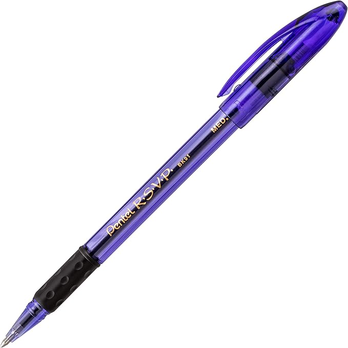 Pentel RSVP Razzle-Dazzle Ballpoint Pen, (1.0mm) Medium Line, Violet Barrel, Black Ink, Box of 12 (BK91RDV-A)