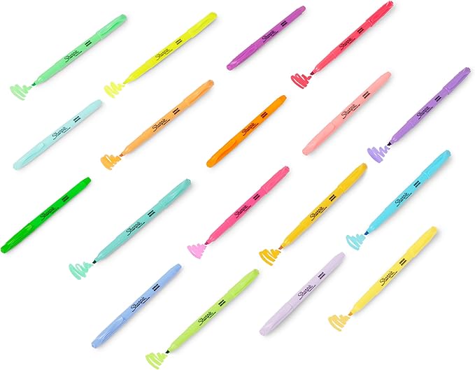 Sharpie Pocket Highlighters, Mild Pastel Colors, Assorted, Chisel Tip, 12 Count - School, Home, and Office Use, Teacher Supplies