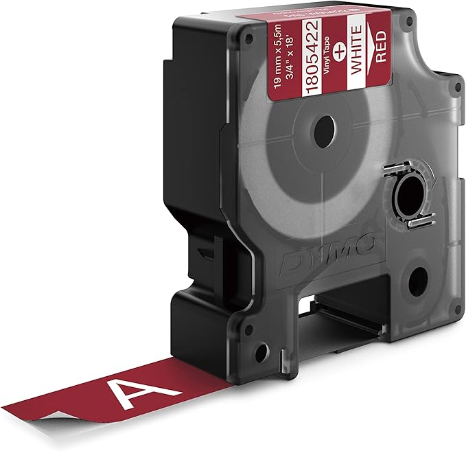 DYMO Rhino Industrial Vinyl Labels, 3/4", White Print on Red Tape