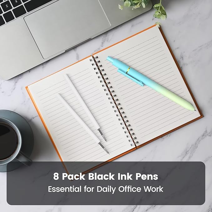 8Pcs Black Gel Pens - 0.7mm Medium Point Black Ink Pens | Smooth Writing - Quick Drying Retractable Pen for Men Women (Gradient - 8Pcs)