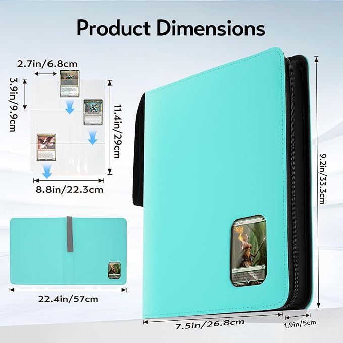Card Binder 9 Pocket, Trading Card Binder with Clear Window Design, 720 Double Sided Pocket PU Collection Binder, Card Albums for MTG, TCG, and Sports Cards(Sky blue)