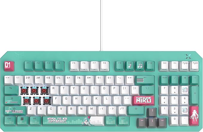 ASUS TUF Gaming K3 Gen II Hatsune Miku Edition Wired USB Gaming Keyboard – 97-Key Compact Layout, Optical-Mechanical RGB Switches, PBT Keycaps, Detachable Top Plate, IP57 Rated, PC/Mac Support - Aqua