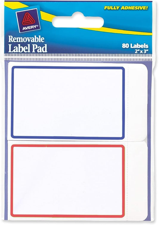 Avery Removable Label Pad, 2 x 3 Inches, Assorted Borders, 80 Labels (22018)