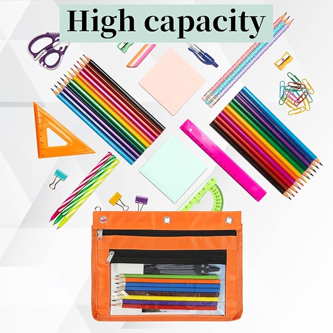 YoeeJob 6 Pack 1 Inch Expandable Zipper Pencil Pouches with Clear Window for 3 Ring Binder, Suitable for School & Office(Multicolor)