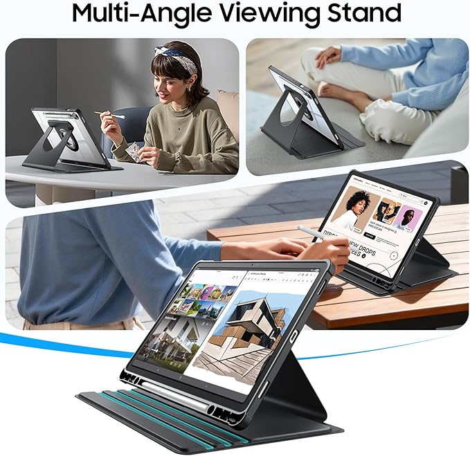Fintie 360 Degree Rotating Case for Samsung Galaxy Tab S10 Lite/ S10 FE/ S9 FE 5G 10.9 Inch/Tab S9 11 Inch with S Pen Holder, Swiveling Protective Stand Clear Back Cover, Black