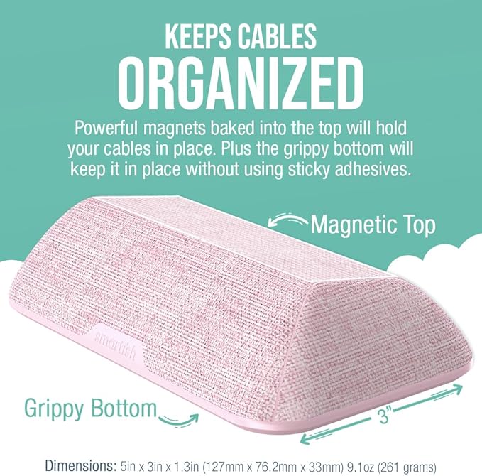 Smartish® Magnetic Cord Holder - Bigger Cable Wrangler Organizer with Magnet Clips for Charger Management on Desktop, Nightstand - Holds 6+ Cables - I'm Blushing