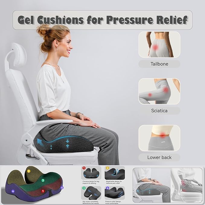 CXC Seat Cushions for Office Chairs – Recovery Memory Foam, Seat Cushion for Desk Chair, Car, Wheelchair, Hip & Tailbone Pain Relief Cushion for Long Sitting, Non-Slip (Dark Gray, Modal Fabric)