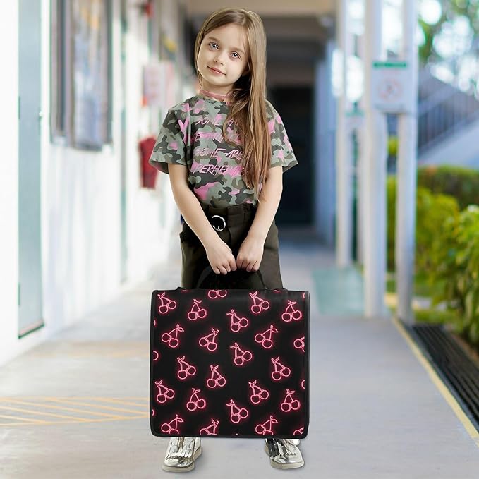 3 Ring Zipper Binder with Shoulder Strap Pink Neon Cherry 1.5 inch Binders Zip Up Binder Fit 500 Sheets Capacity for School Office Supplies