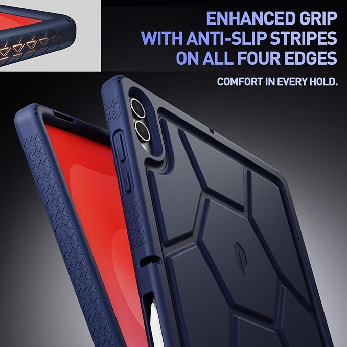Poetic TurtleSkin Case for Samsung Galaxy Tab S11 Ultra (2025 Release) 14.6 inch Case with S Pen Holder, Heavy Duty Shockproof Kids Friendly Protective Silicone Cover, Navy Blue
