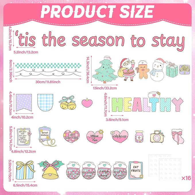 Christmas Health Bulletin Board Decorations Set Xmas Pastel Healthy Habits Poster Christmas Tree Snowman Santa Cutouts for Classroom School Home Chalkboard Wall Winter Holiday Party Decor Supplies