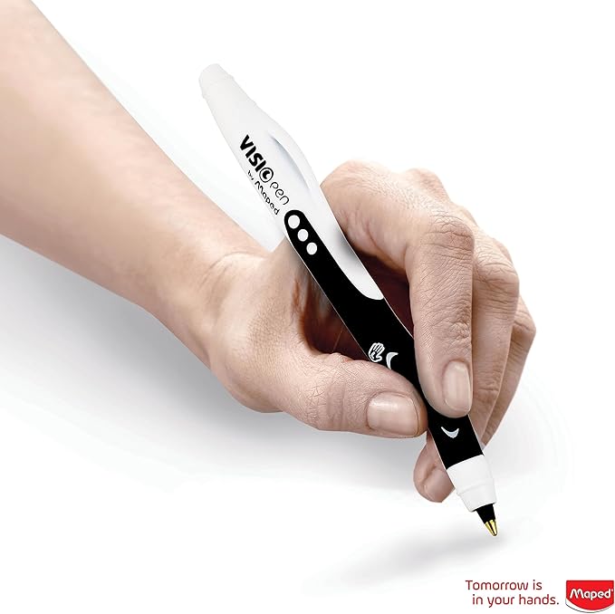 Maped - Visio Left-Handed Quick-Drying Ballpoint Pen - 3 Pack - Writing Notes - Left-Handed Design - Curved Barrel for Visibility - Quick-Drying Ink, Comfortable Grip, Versatile Colors