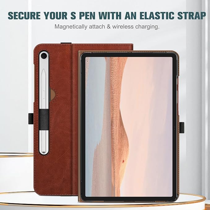 Fintie Case for Samsung Galaxy Tab S10 Lite/ S10 FE/ S9 FE 5G 10.9 Inch/Tab S9 11 Inch with S Pen Holder, Multi-Angle Viewing Protective Cover with Pocket, Auto Sleep/Wake, Brown