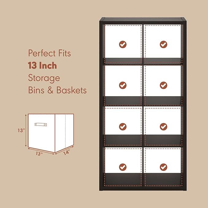 Furinno Cubicle Record Player Stand with Vinyl Storage, 8-Cube 1.2 Extra Thick Vinyl Record Storage, Open Back Media Shelf for CD DVD Blueray Game Disc, for Living Room, Home Office, Black Dark Oak