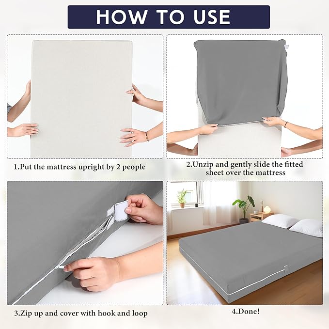 Zippered Mattress Fitted Protector Deep Mattress Encasement Soft Zipper Fitted Sheet Microfiber Bed Sheet Cover for Bed (Light Gray,Twin,12-16in)