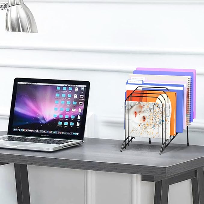 Incline Metal Desk Magazine Folder Holder, Sorter Desk File Organizer with 8-Section Vertical Compartments Rack File Organizer for Office, Home, School (4 Pack)