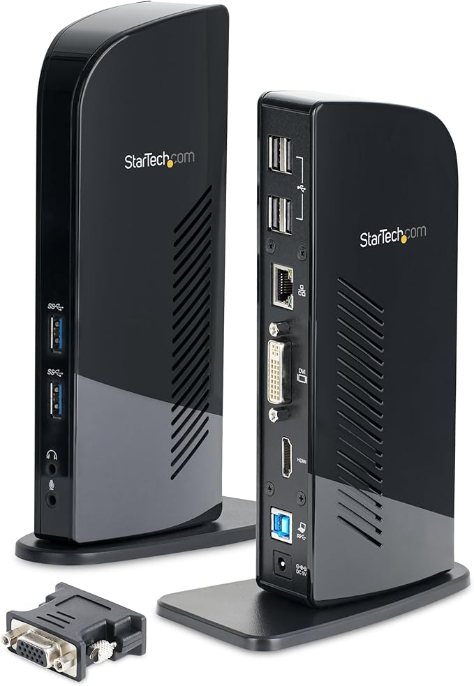StarTech.com USB 3.0 Dual Monitor Docking Station with HDMI & DVI/VGA, 6x USB-A Ports, Ethernet, Audio & USB Type-A Hub, Universal Laptop Dock - Windows/macOS/ChromeOS, TAA (USB3SDOCKHD)
