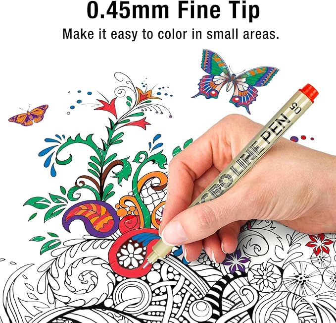KERIFI 05 Micro Fineliner Drawing Art Pens: 12 Colors 0.45mm Multiliner Fine Liner Pens, Fine Point No Bleed Waterproof Archival Ink Pen Set for Bible Journal Watercolor Zentangle Kit Stuff Supplies